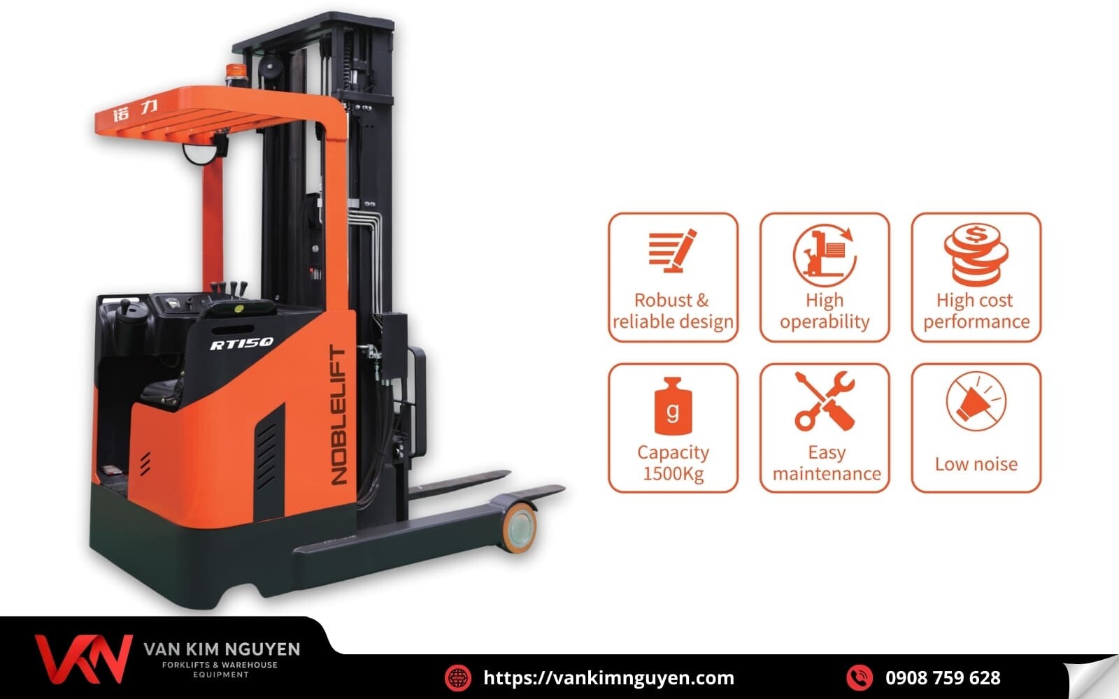 Xe nâng Reach Truck 1.5 tấn có khả năng nâng cao và ổn định hơn  Xe nâng Reach Truck 1.5 tấn có khả năng nâng cao và ổn định hơn