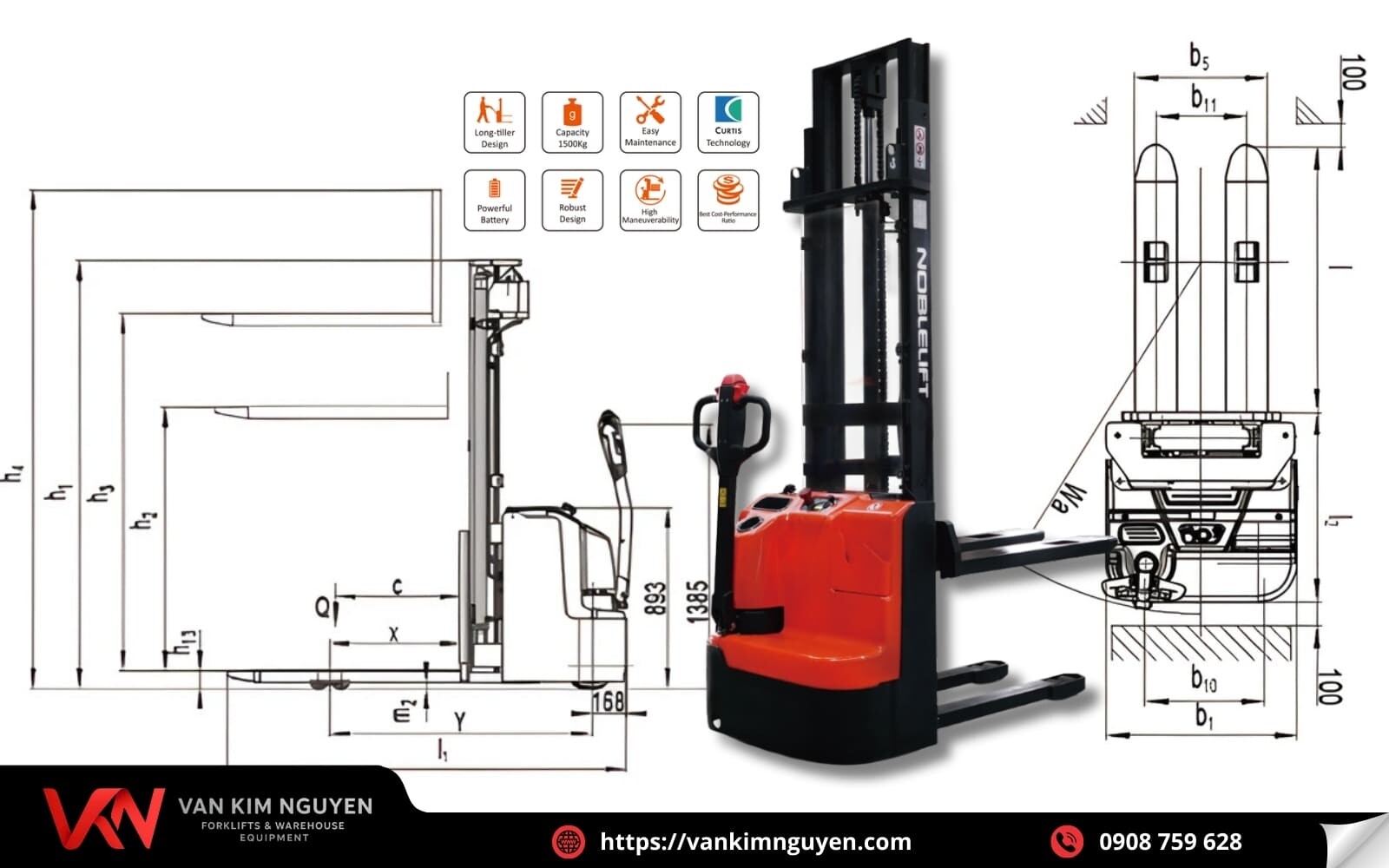Tổng quan xe điện stacker 1500Kg Tổng quan xe điện stacker 1500Kg