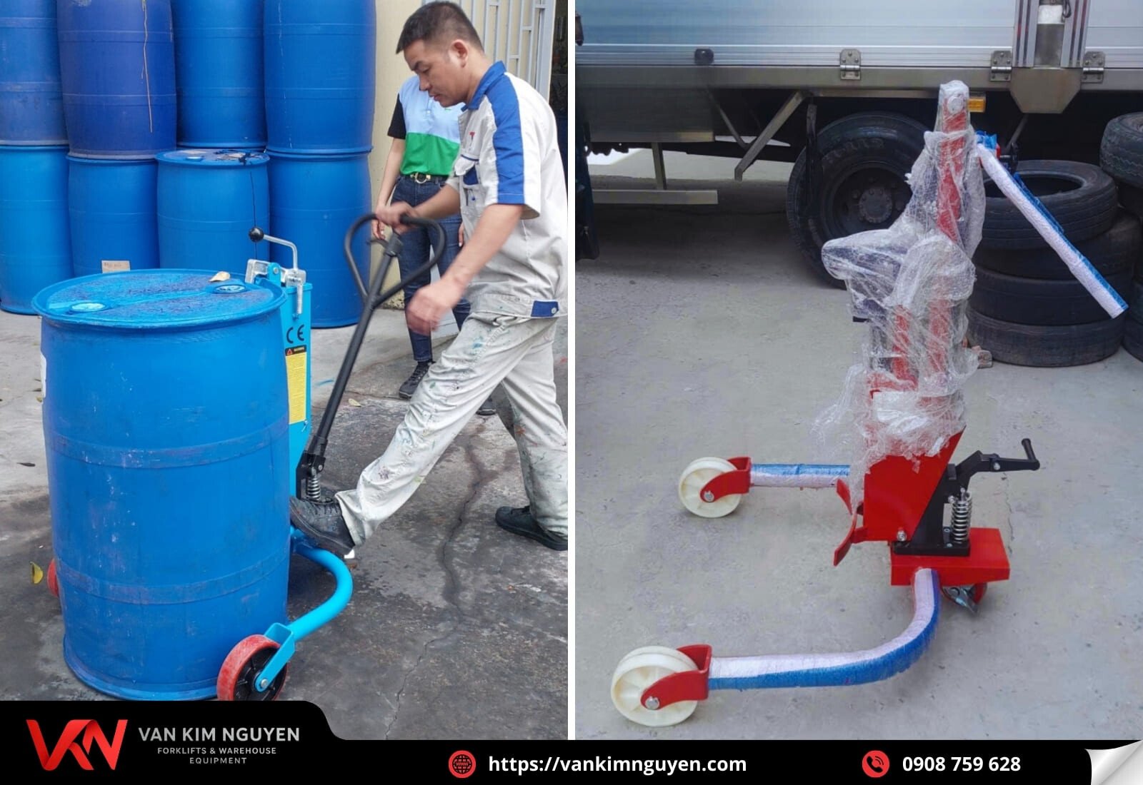  Xe nâng thùng phuy thấp