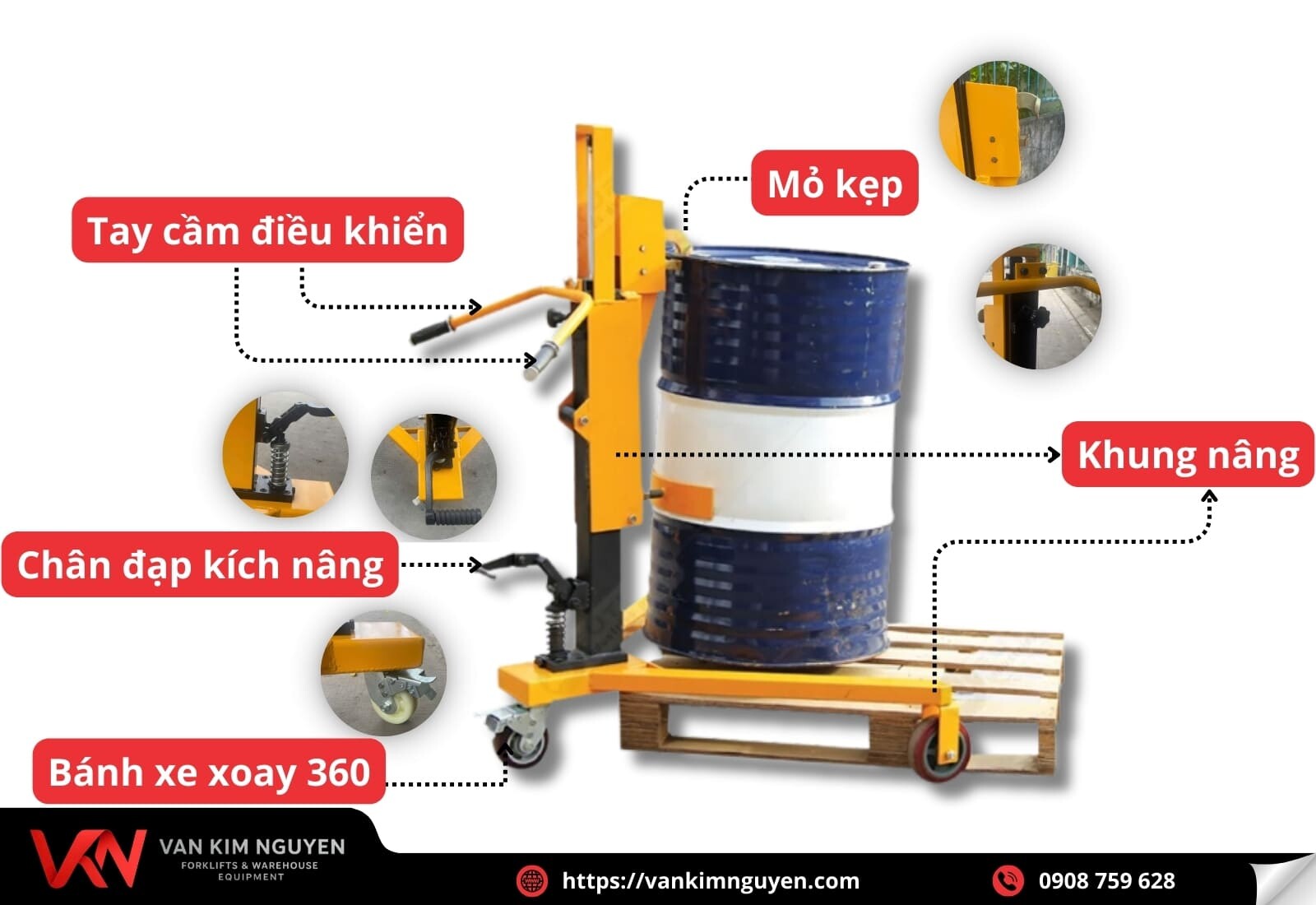  Cấu tạo xe nâng gấp và di chuyển phuy nhựa