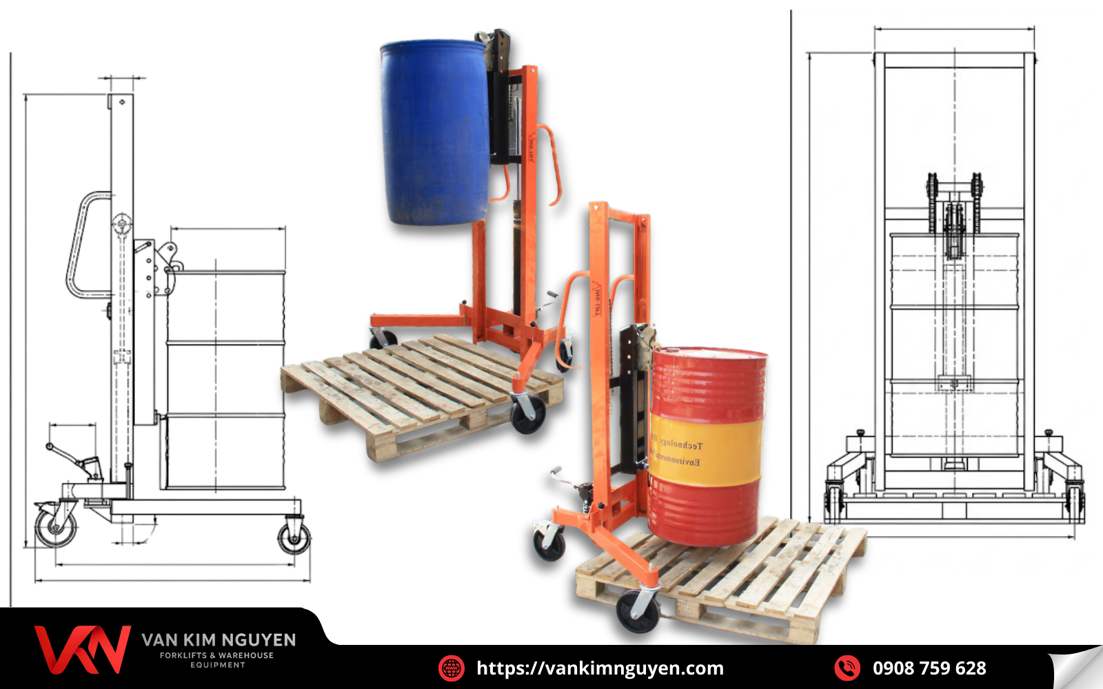 Xe nâng kẹp phuy tay cao an toàn và tiện lợi Xe nâng kẹp phuy tay cao an toàn và tiện lợi