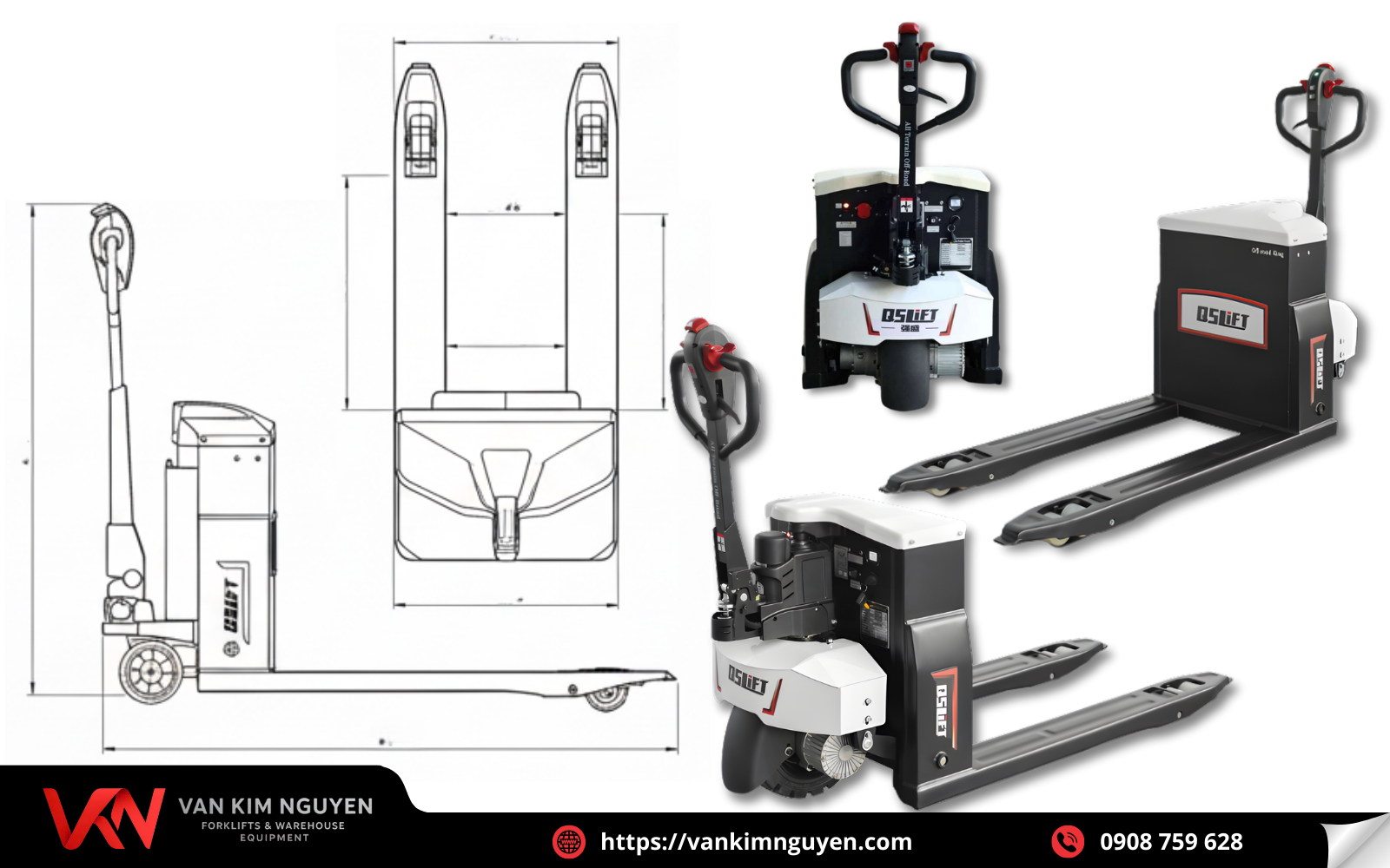  Xe nâng tay điện bánh cao su 3 tấn