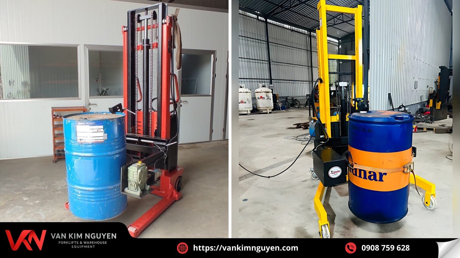 Xe nâng thùng phuy bằng điện được thiết kế hiện đại  Xe nâng thùng phuy bằng điện được thiết kế hiện đại