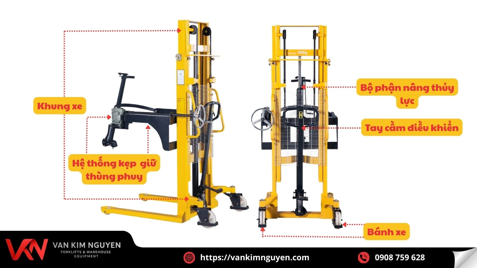 Cấu tạo chung của xe nâng phuy bằng tay