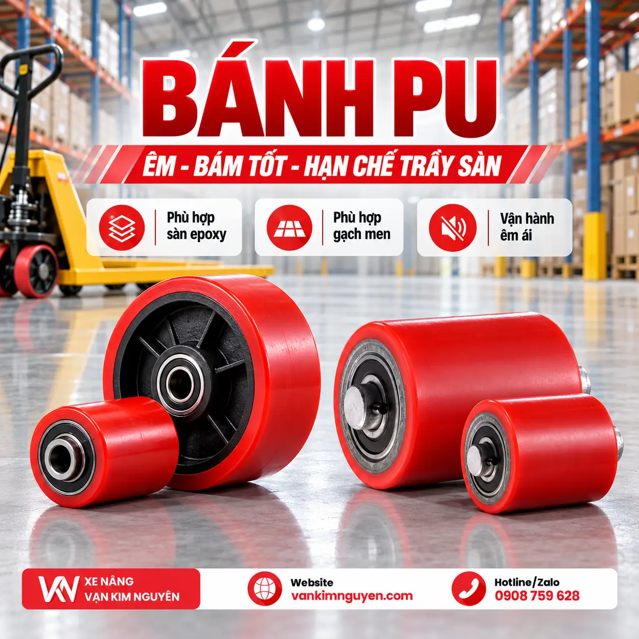 Bánh PU xe nâng tay có đặc điểm gì?