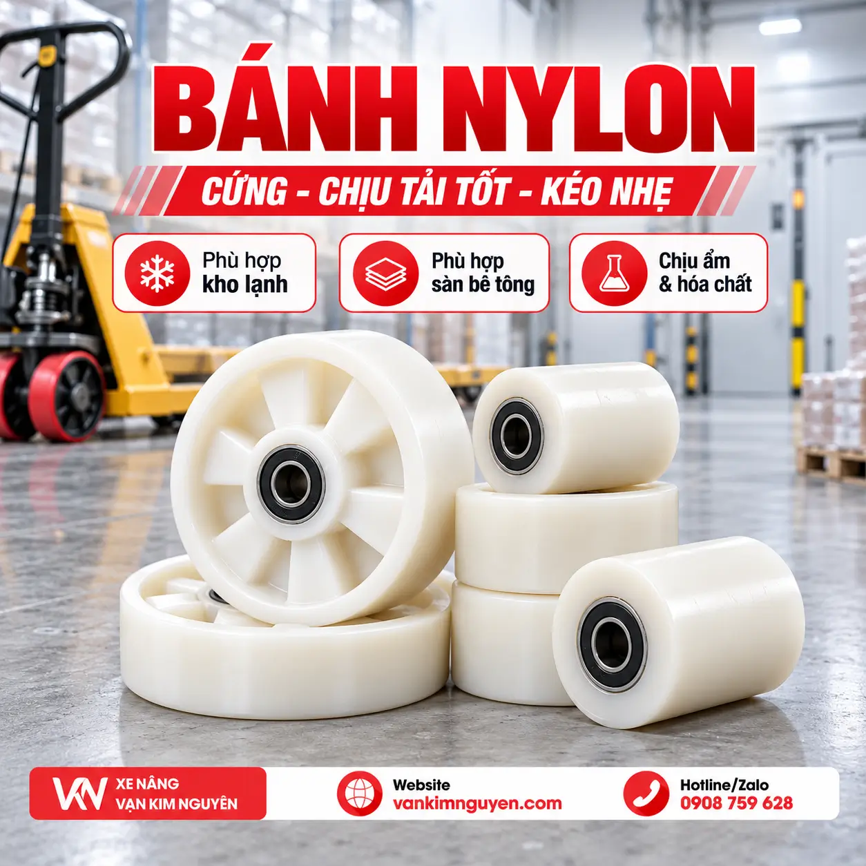 Bánh Nylon xe nâng tay có đặc điểm gì?