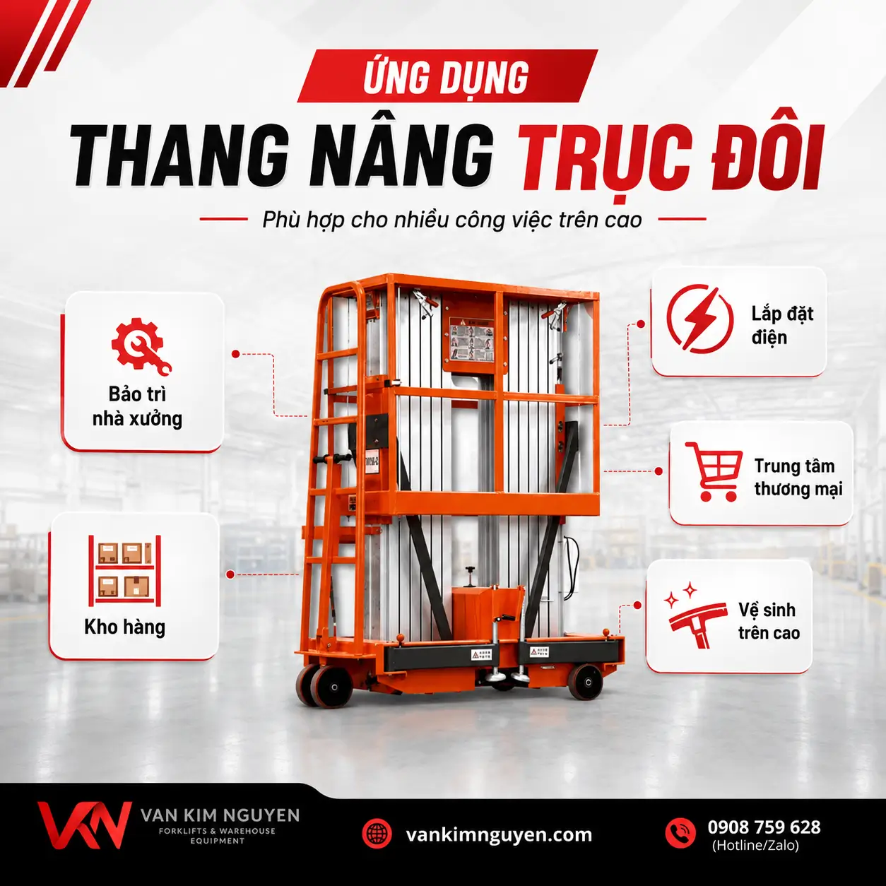 Ứng dụng thực tế của thang nâng người trục đôi