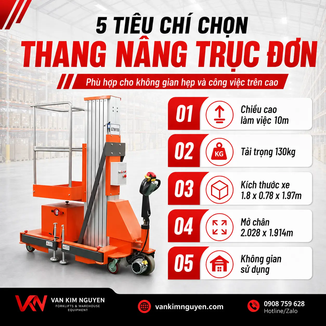 Cách chọn thang nâng người trục đơn phù hợp