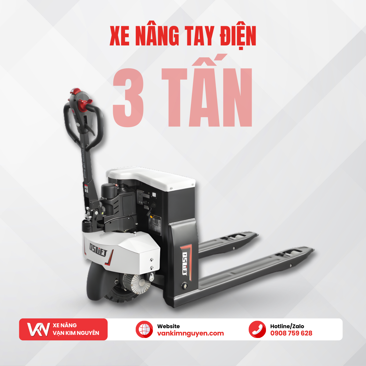 Xe nâng tay điện 3 tấn bánh cao su