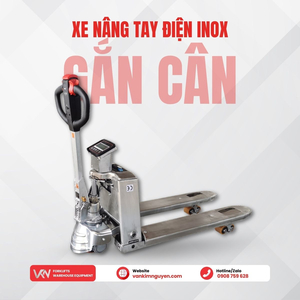Xe nâng tay điện inox gắn cân